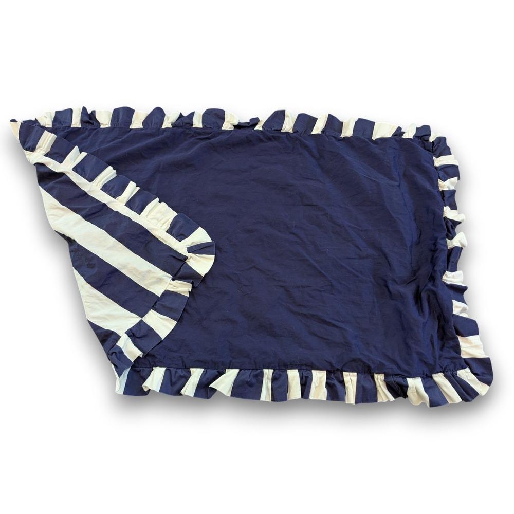 Kate Spade Navy Blue White Standard Pillow Sham Reversible Ruffle Stripe 24x38